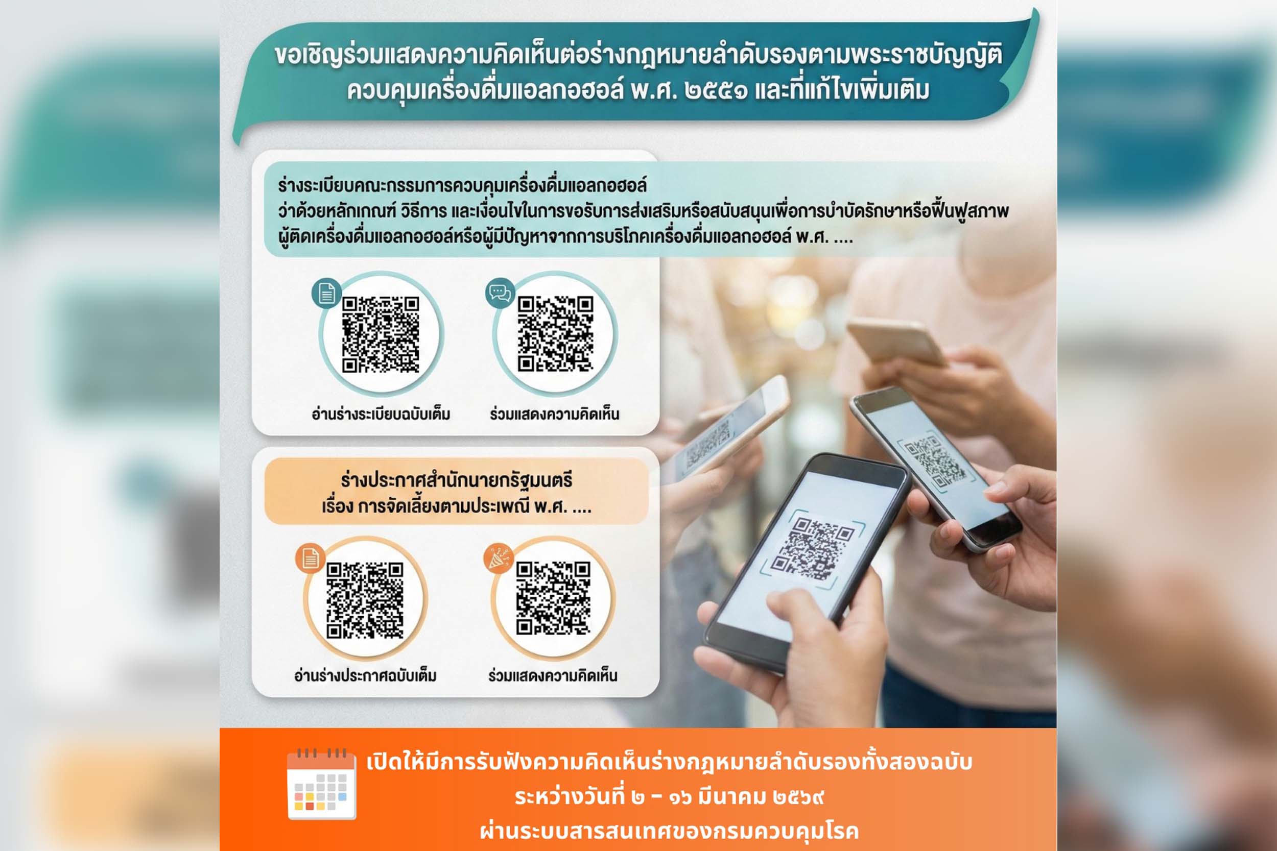 จังหวัดตราด เชิญชวนทุกภาคส่วนร่วมแสดงความคิดเห็นร่างกฎหมายลำดับรองตามพระราชบัญญัติควบคุมเครื่องดื่มแอลกอฮอล์ พ.ศ. 2551 และที่แก้ไขเพิ่มเติม