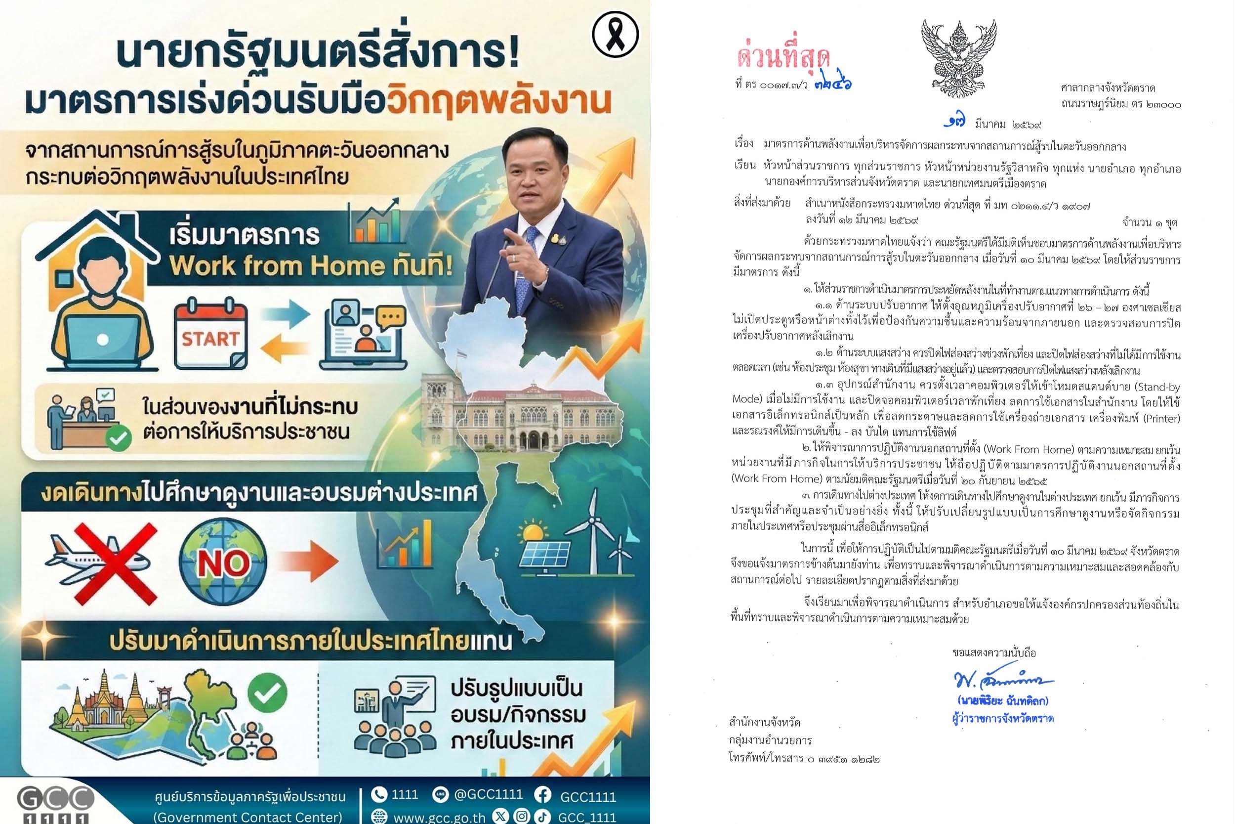 จังหวัดตราด ย้ำ หน่วยงานภาครัฐ อปท. ร่วมกันปฏิบัติมาตรการด้านพลังงานเพื่อบริหารจัดการผลกระทบจากสถานการณ์สู้รบในตะวันออกกลาง